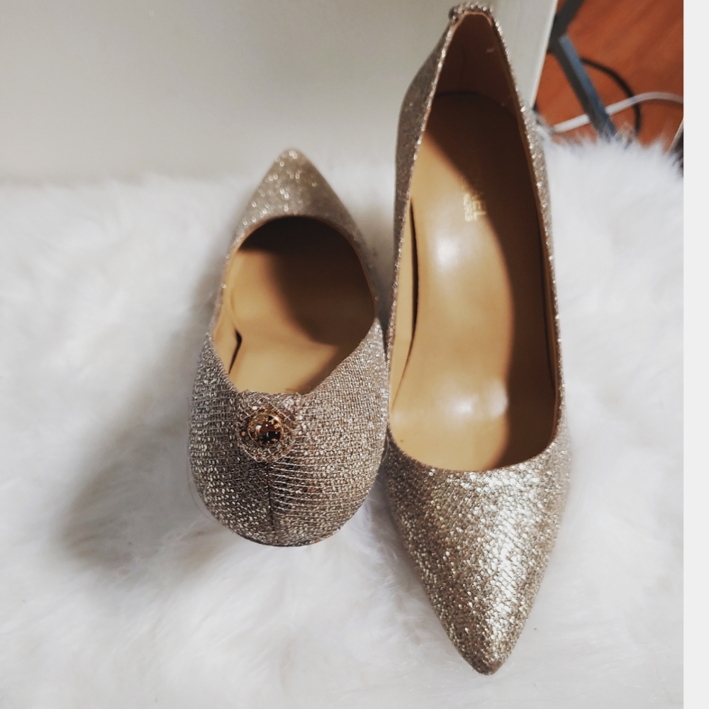 Michael Kors gold sparkle heels. NIB